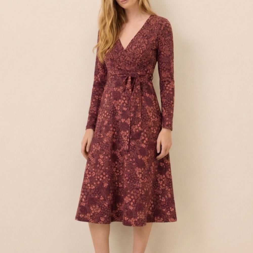 Pact womens paisley blossoms windsor wine fit & flare faux wrap dress